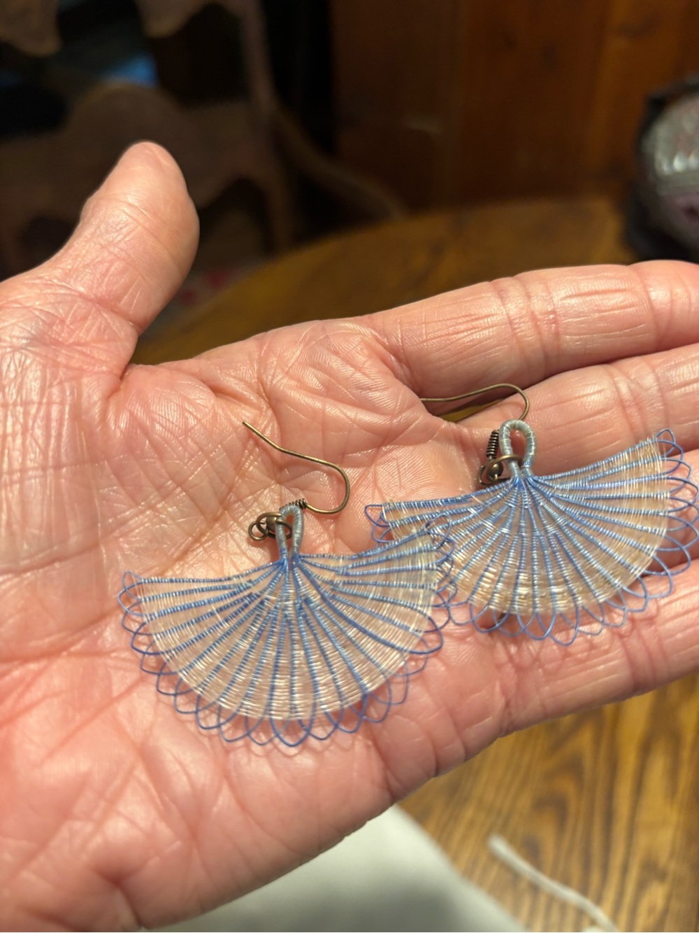 Handmade, Horse Hair, Light Blue Fan Wire Drop Earrings - Unbranded